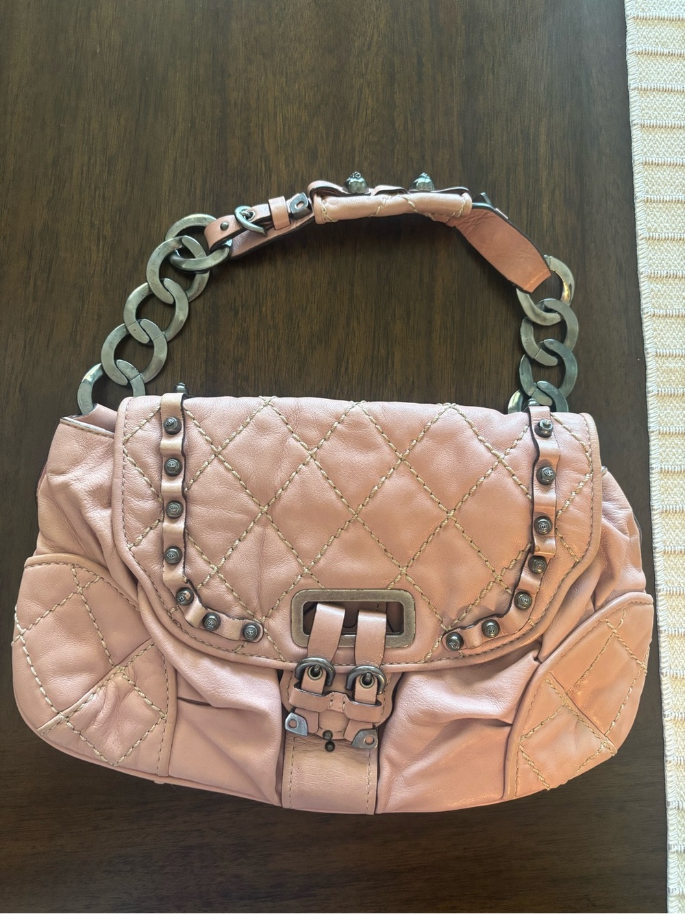 Juicy Couture Quilted Pink Leather Shoulder Bag with Chain Handle